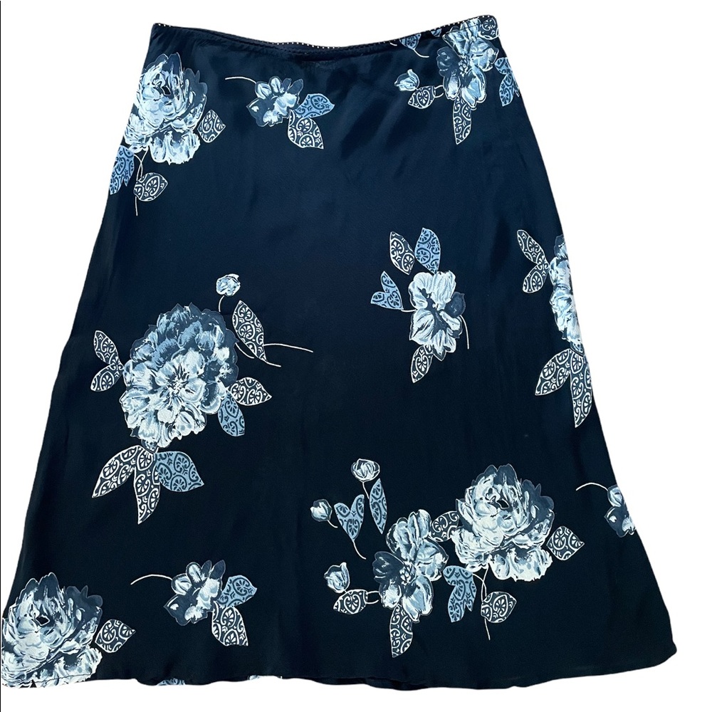 VINTAGE FIELD GEAR DARK FLORAL SLIP SKIRT Sheer Chiffon Flowered Pull-on, size L - Picture 2 of 8